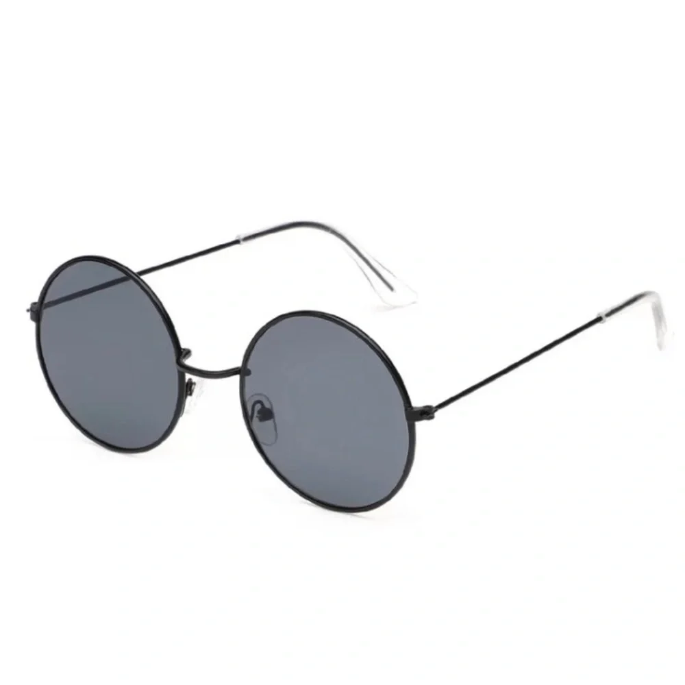Retro Round Sunglasses Black Metal Frames & Lenses Unisex Mens Womens NEW